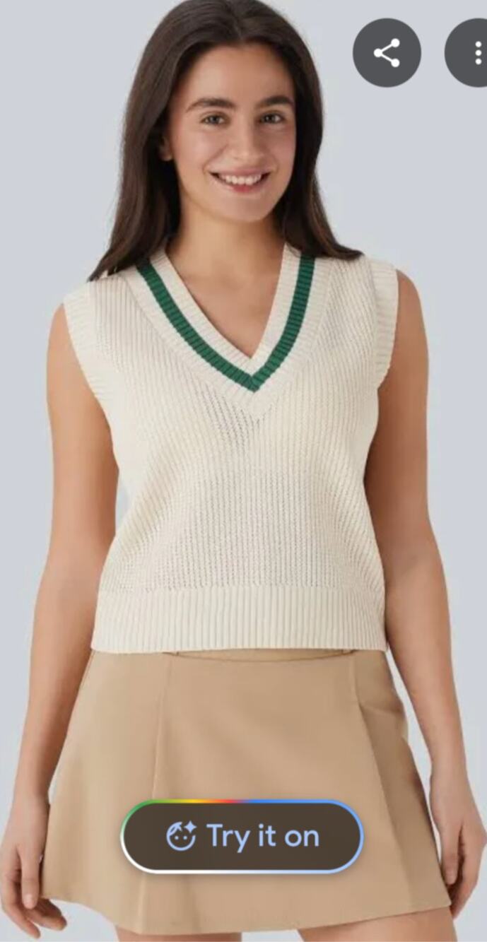Halara Cream Green Preppy V Neck Sleeveless Knit Top Vest